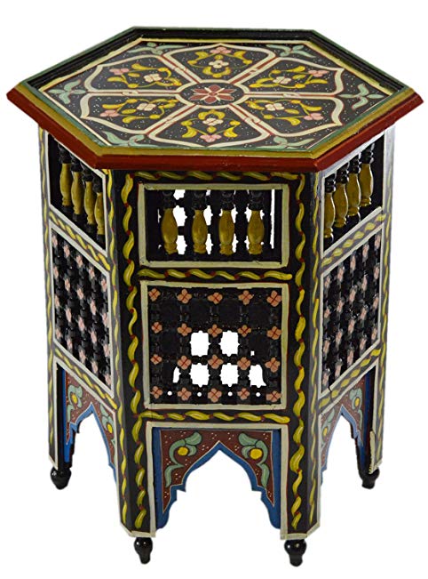 Moroccan Handmade Wood Table Side Moucharabi Delicate Hand Painted Black Exquisite