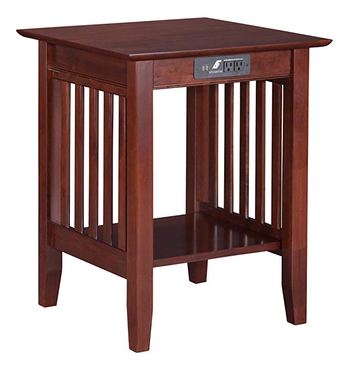 Atlantic Furniture Mission Printer Stand with Charging Station, Walnut