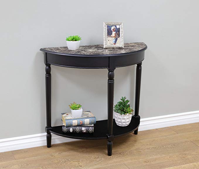 Frenchi Home Furnishing Entryway Table with Faux Marble Top, Black