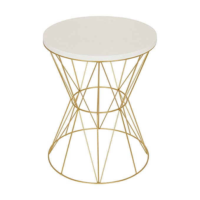 Kate Laurel Mendel Round Accent Table Cage Metal Frame, White Gold