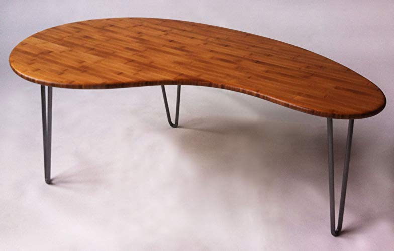 Mid Century Modern Coffee/Cocktail Table Kidney Bean Shaped Atomic Eames Era Boomerang Design in Natural Caramelized Bamboo