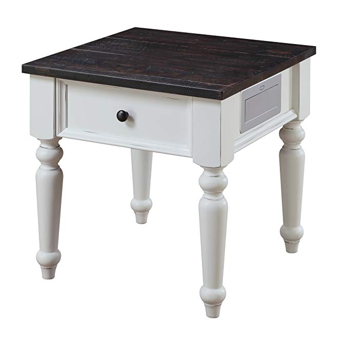 Emerald Home Mountain Retreat Dark Mocha and Antique White End Table with Solid Plank Top And Turned Legs