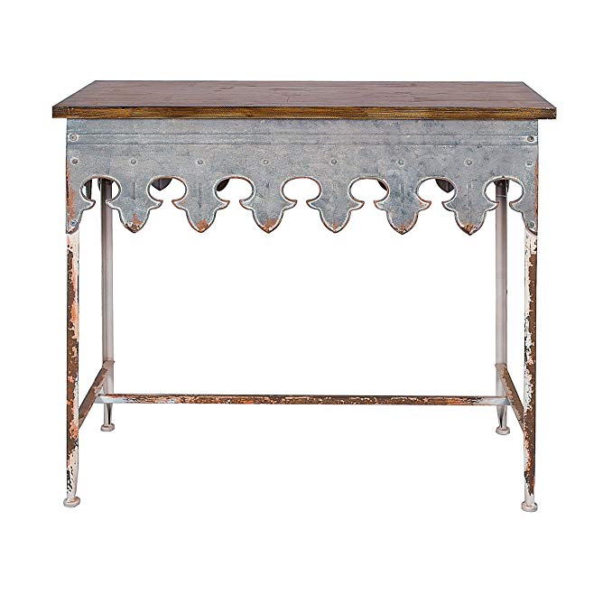 Creative Co-op DA2068 Distressed Metal Table with Wood Top