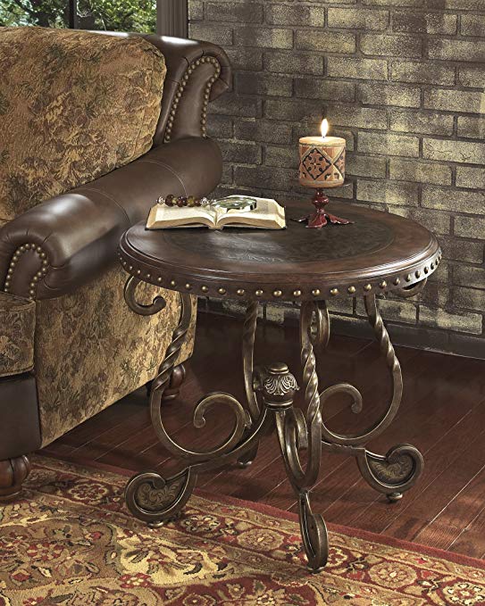 Raff Nailhead Round End Table with Twist Square Legs