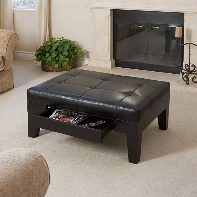 Tucson Espresso Leather Tufted Top Coffee Table w/Drawer