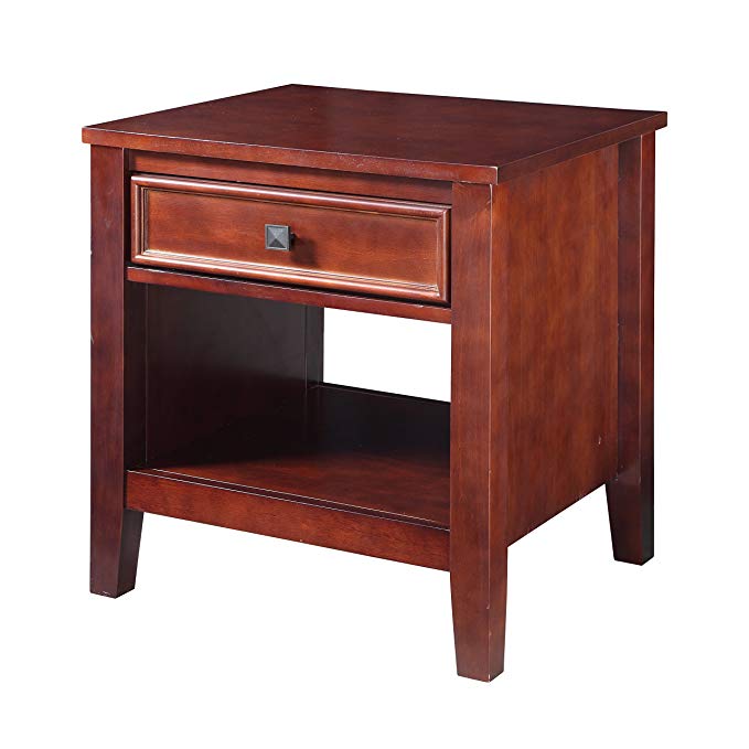 Versatile Design Cherry Finish Nelsonville End Table with Single Storage Drawer and Open Shelving Area 22'' H x 20'' W x 17.99'' D