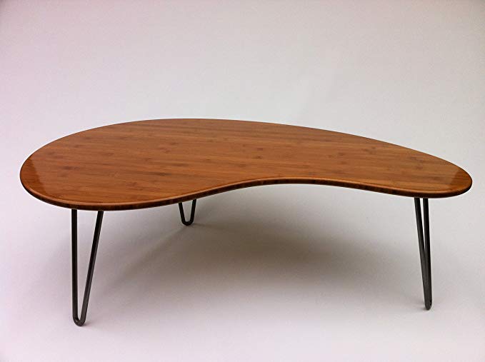 Studio 1212 Mid Century Modern Coffee or Cocktail Table - Kidney Bean Shaped - Atomic Era Biomorphic Boomerang Design in Caramelized Bamboo