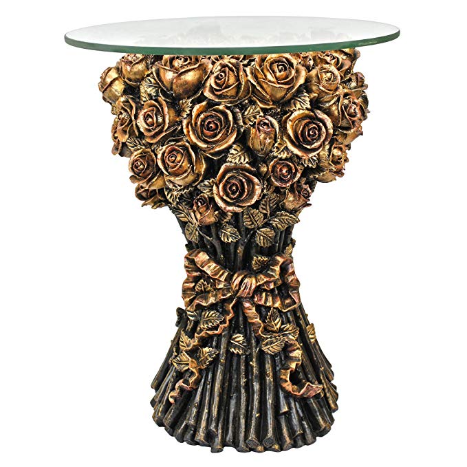 Design Toscano EU9358 Roses Glass Topped Sculptural Table