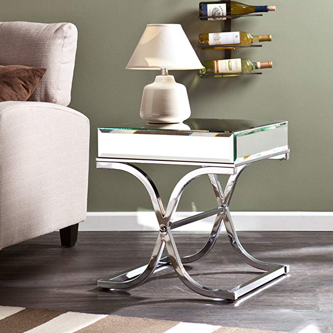 Southern Enterprises Ava Mirrored End Table, Chrome Frame Finish