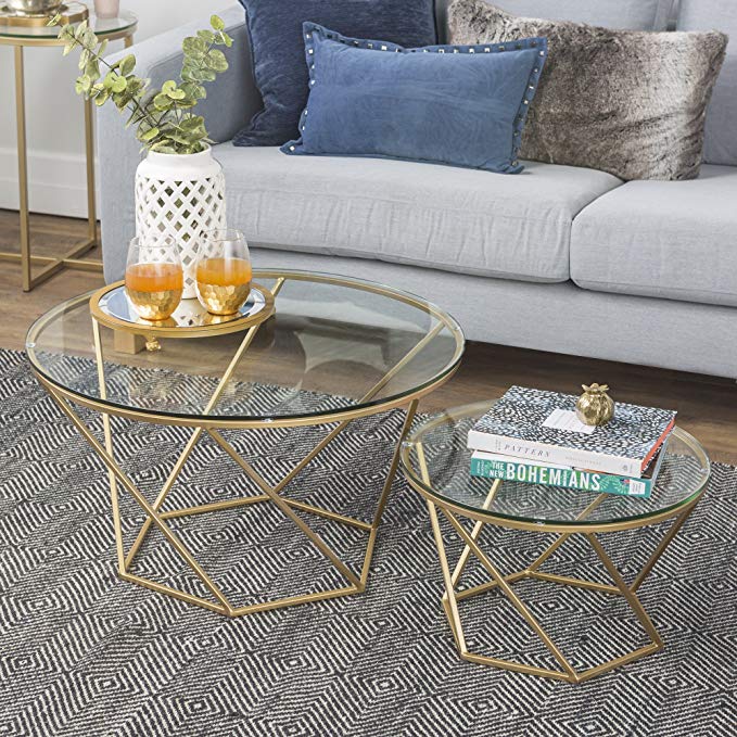 New Geometric Glass Nesting Coffee Tables in Gold