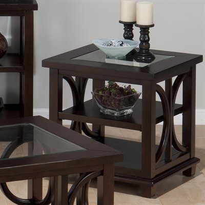 Jofran 966-3 Concentric Circle Design Beveled Glass End Table in Panama Brown