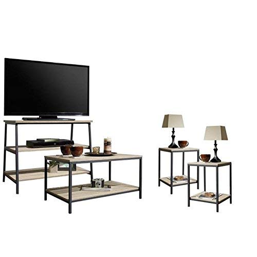 Home Square 4 Piece Living Room Set with TV Stand, Coffee Table, and Set of 2 End Tables in Charter Oak