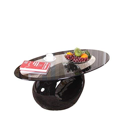 High Gloss Coffee Table Designer Oval Tempered Glass Soft table Fibreglass Base Livingroom (Oval,Black)