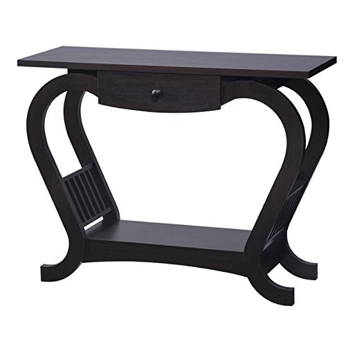 BOWERY HILL Modern Curved Console Table in Espresso