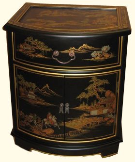 Oriental End Table in Mahogany with glass top and luxuriously soft felt lined drawer -24