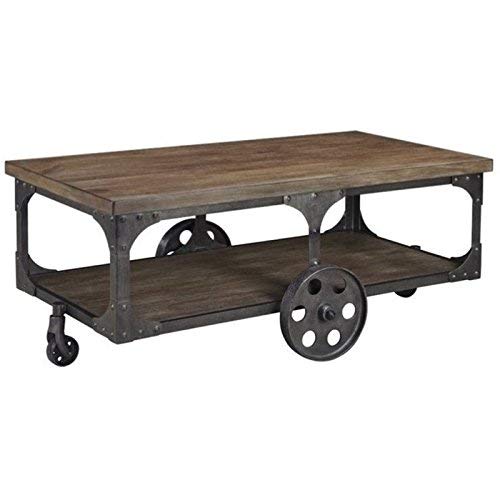 BOWERY HILL Industrial Cart Coffee Table in Distressed Gray and Brown