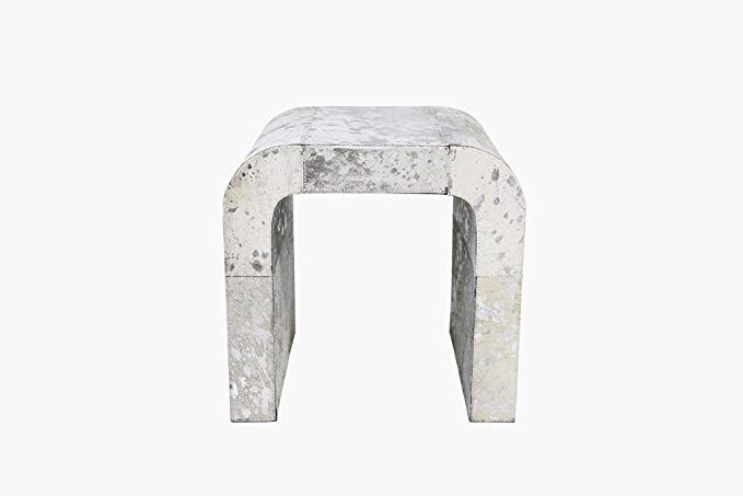 Pasargad Forest Collection Silver Cowhide Side Table