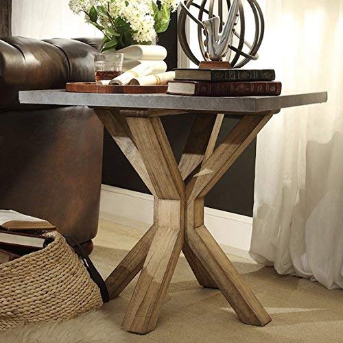 INSPIRE Q Aberdeen Industrial Zinc Top Weathered Oak Trestle Wood Living Room End Table