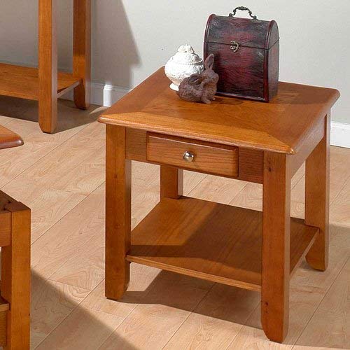 Jofran Sedona End Table in Oak Finish w Drawer & Display Shelf