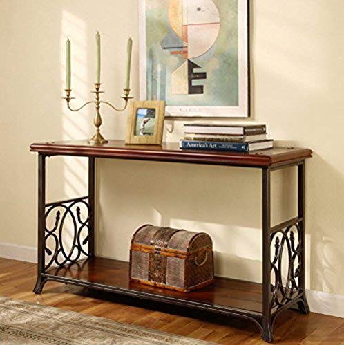 Traditional Sofa Table Exclusive Elegant Scrolled Metal and Wood