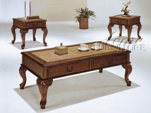 3-pc Pack Classic Trudeau Style Coffee Table Set w/Drawer Acs90652