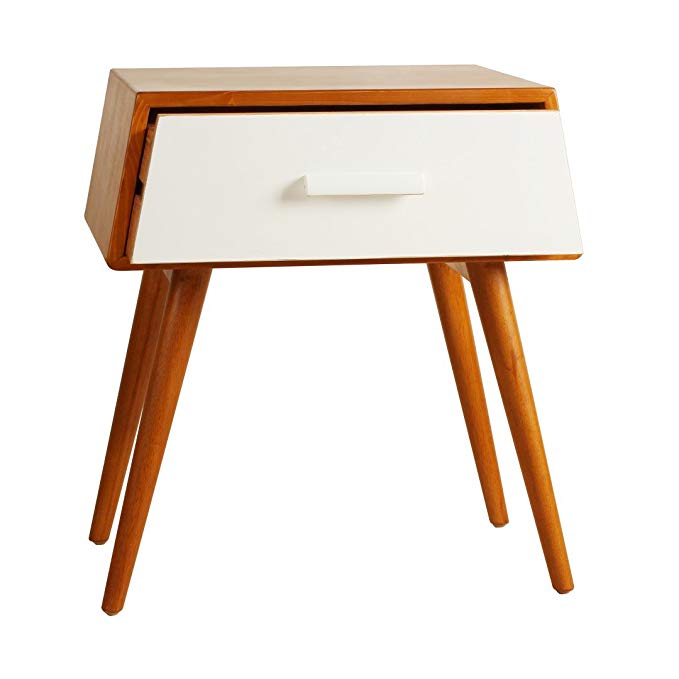 Porthos Home Brooklyn Mid-Century Walnut Side Table, White