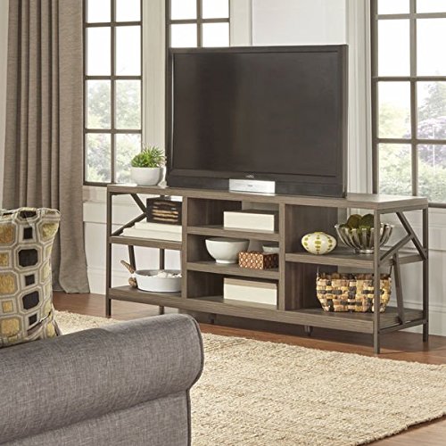 TRIBECCA HOME Lincoln Metal Accent Storage Media Console Sofa Table TV Stand, Distressed Brown