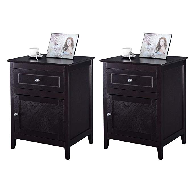 2 PCS Accent End Table Nightstand Living Room Furniture Espresso Beechwood NEW