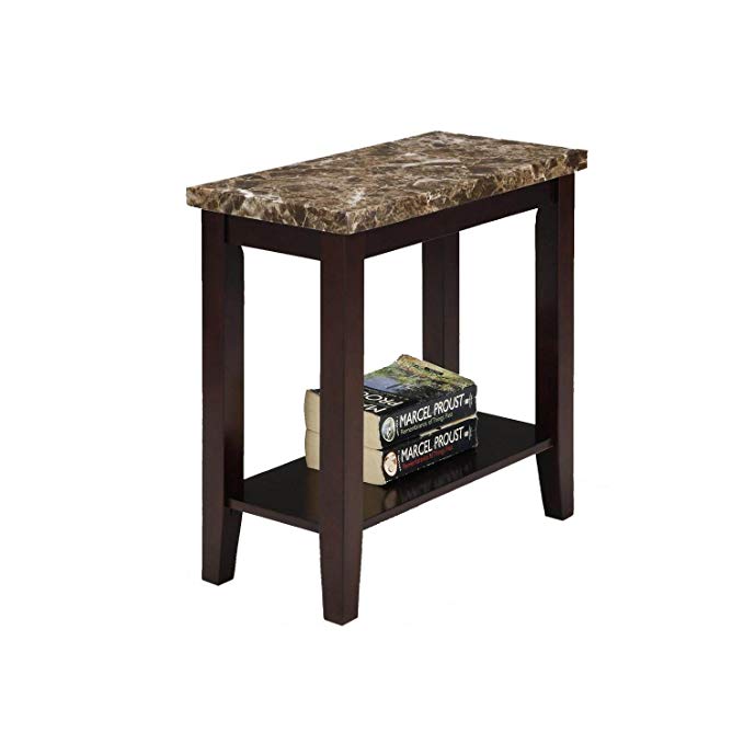 Traditional Style Dark Espresso Side/End Table With Marble Print Table Top