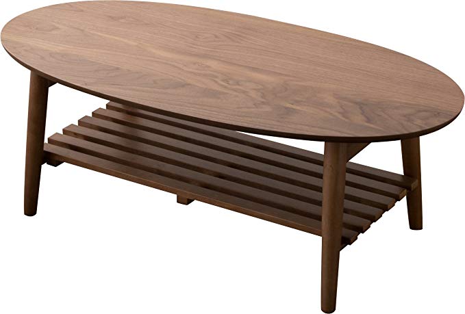 EMOOR Wood Folding Oval Coffee Table with Shelf, Walnut