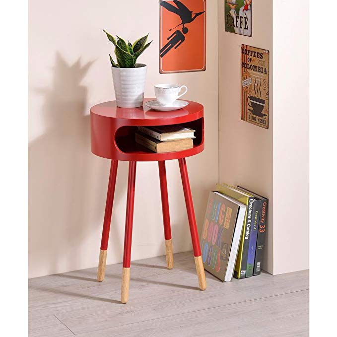 Major-Q Wooden Round End Table with Open Drawer for Living Room/Bedroom/Entryway/Hallway, Red 22 x 16 x 16