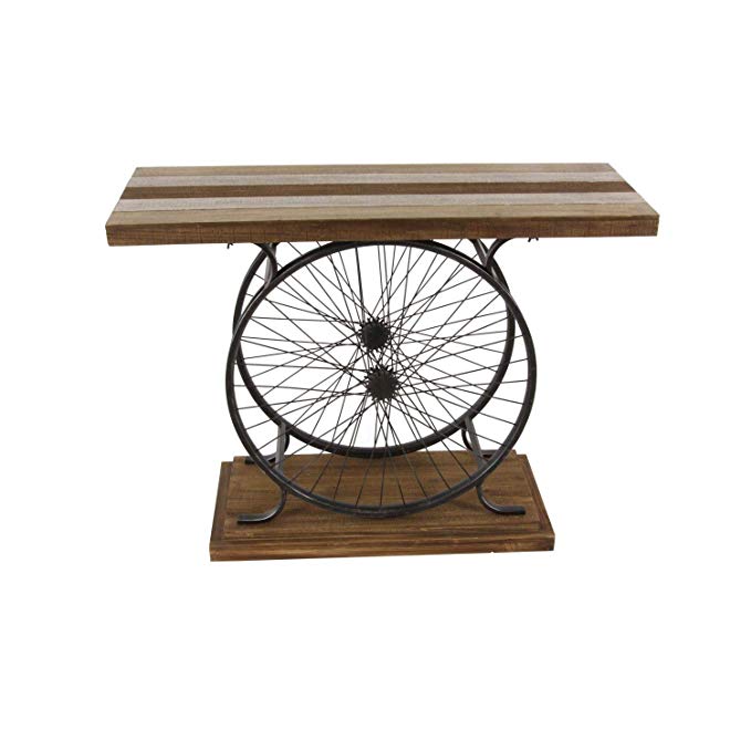 Deco 79 Metal and Wood Wheel Console, Brown/Black