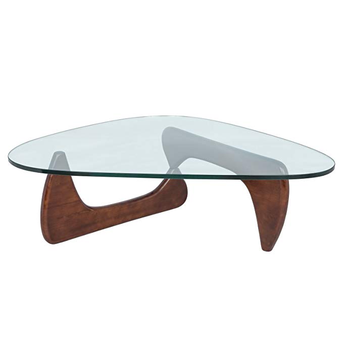 LeisureMod Imperial Glass Top Triangle Coffee Table in Dark Walnut Wood