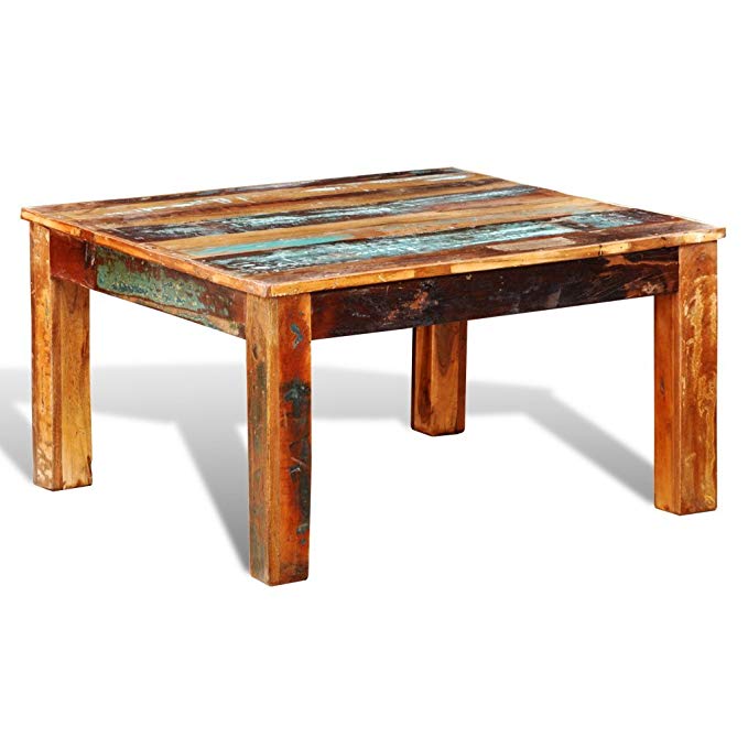 Festnight Rustic Coffee Table Reclaimed Wood Sofa Couch End Side Table Living Room Home Furniture (Square)