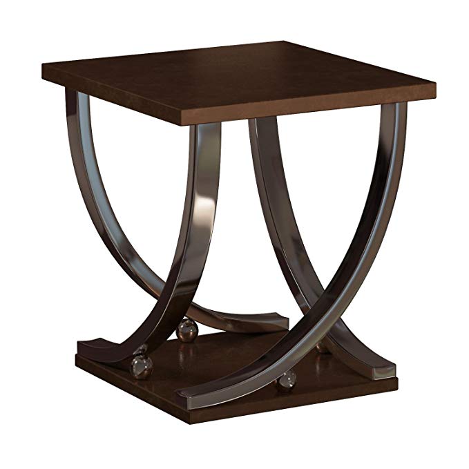 Ashley Furniture Signature Design - Rollins End Table - Contemporary Style Accent Table - Dark Brown With Chrome Base