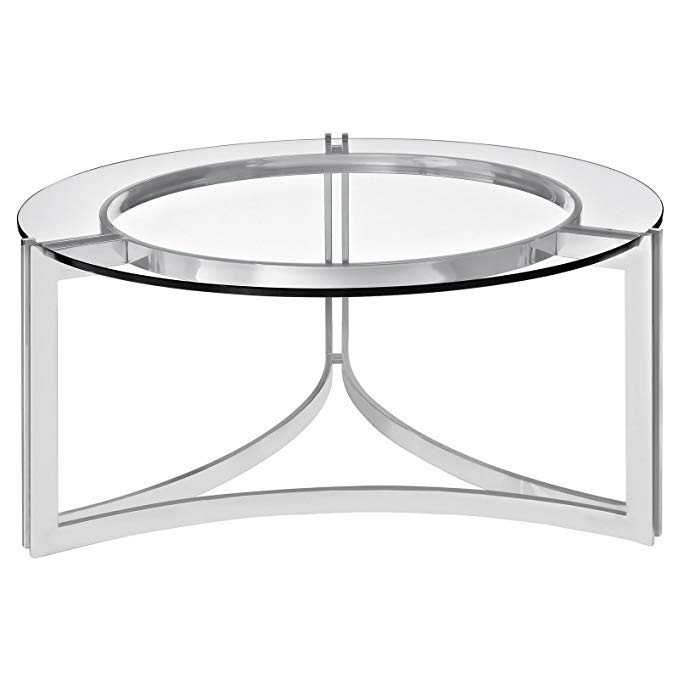 Modern Contemporary Stainless Steel Glass Coffee Table, Silver