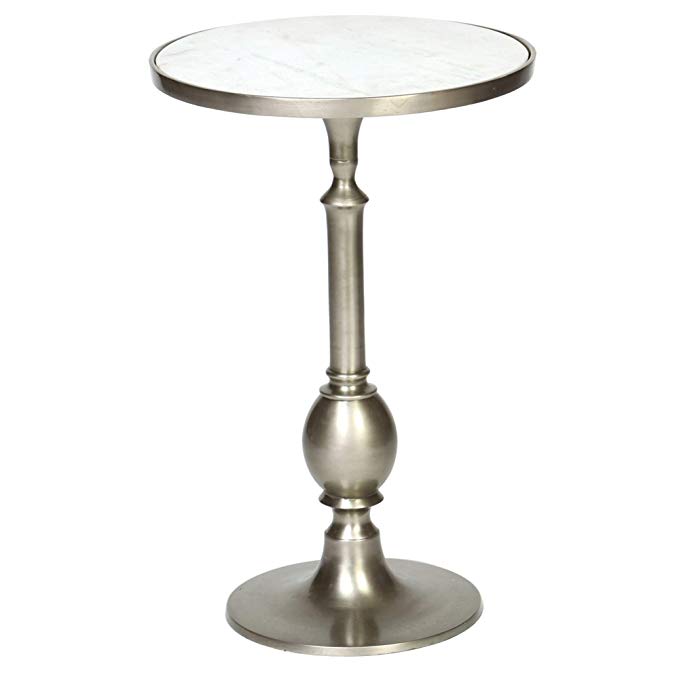 Turned Metal Egg Table in Pewter Finish with Inset White Granite