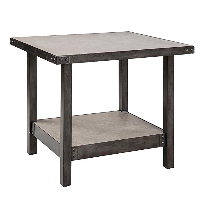 Ink+Ivy Cody Pewter End Table - Plywood and Concrete Table Top - Metal Frame Table - Edgy Home Décor - Lower Shelf Storage