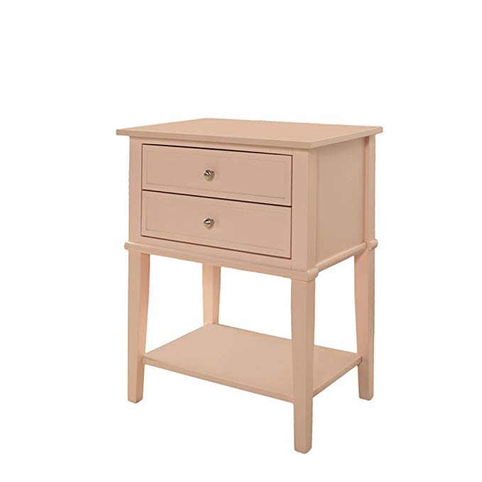 Accent End Table with 2 Storage Drawers - Bedroom Nightstand - Contemporary Living Room Colroed Side Table (Pink)