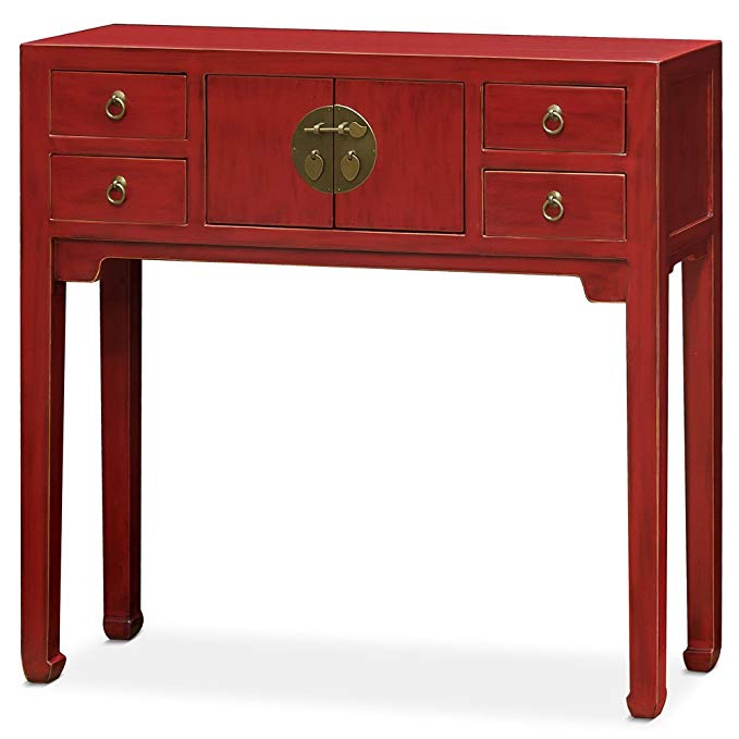 ChinaFurnitureOnline Sofa Table Ming Style Console in Distressed Red Elm Wood