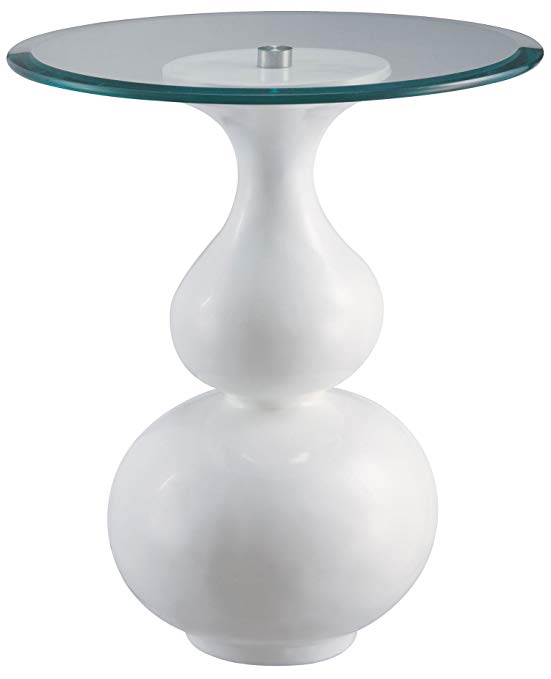 Sterling 6042732 Merengue Contemporary Fiberglass Accent Table with Beveled Glass Top, 21-3/4-Inch, White