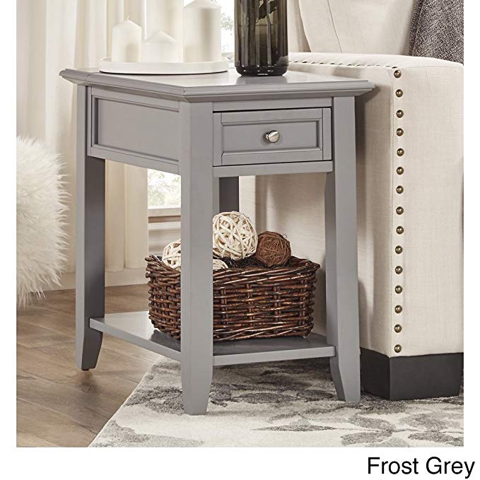 iNSPIRE Q Zayden 1-drawer Side Accent End Table with Charging Station Bold Bright Nickel Rectangle Wood Frost Grey