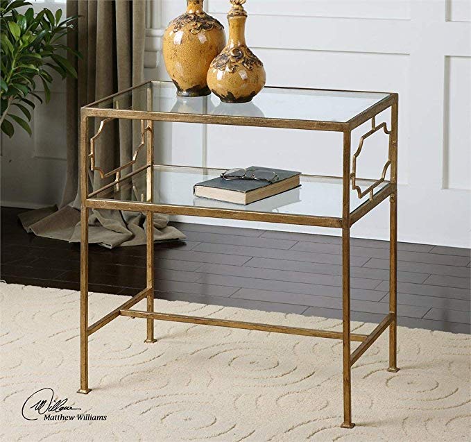 Luxe Contemporary Gold Iron Side Table with Glass Top