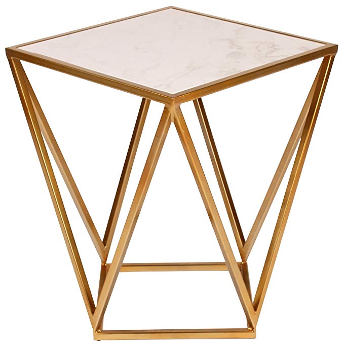 Kate and Laurel Maia Metal Side Accent Table with Marble Top, Gold