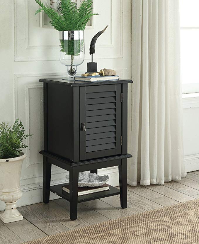 Black Finish Square Side End Table Bathroom Cabinet Open Storage and Shutter Door with Lower Shelf