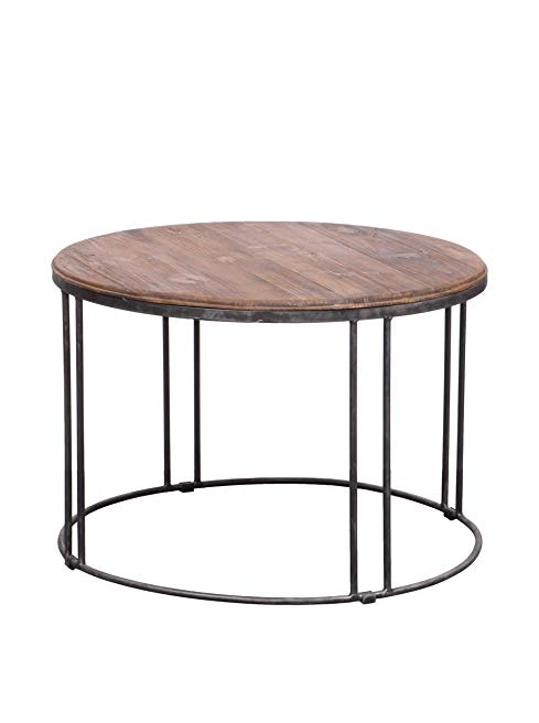 Mid-Century Modern Vintage Reclaimed Wood-Iron Round Coffee or Tea Living Room Table