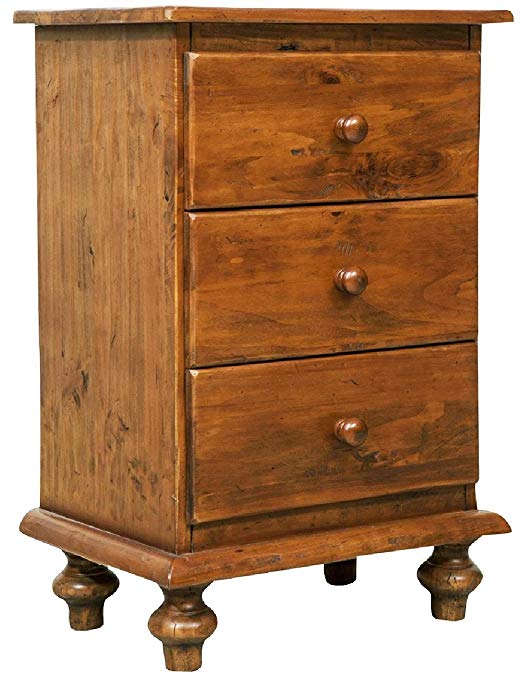 Biscottini Country Style Solid Lime Wood, Walnut Finish W50xDP35xH75 cm Sized Bedside Table. Made in Italy