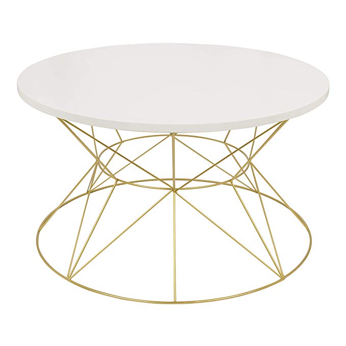 Kate and Laurel Mendel Round Metal Coffee Table, White Top with Gold Base