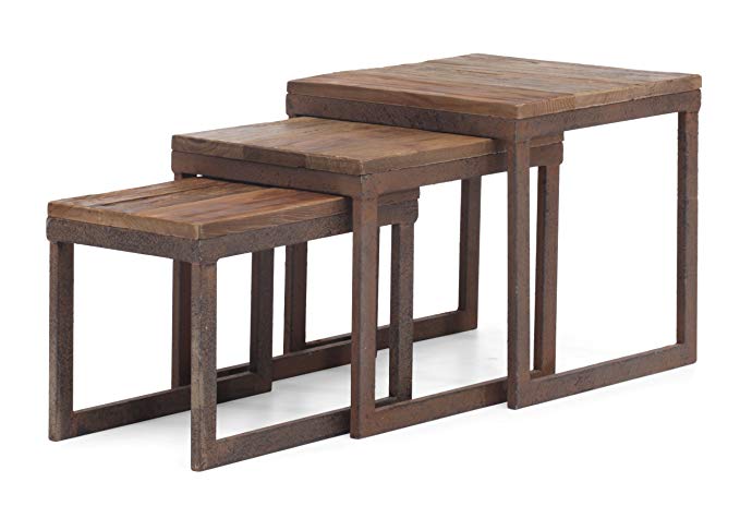 Civic Commercial Grade Distressed Natural Metal & Wood Nesting Tables