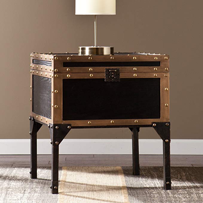 Tari Antique Black And Dark Antique Bronze Tralvel Trunk End Table